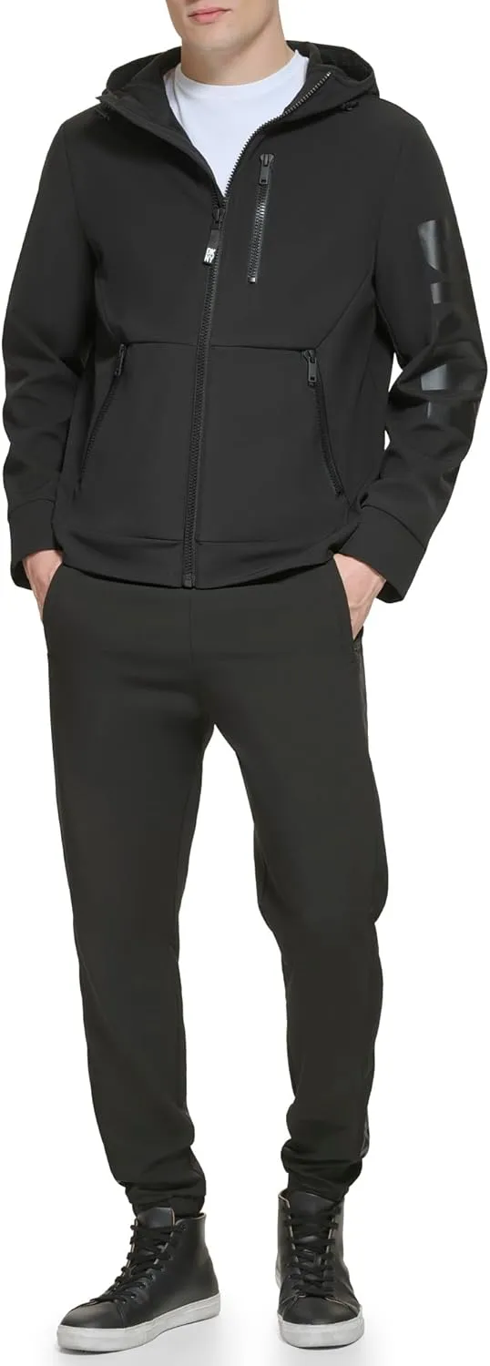DKNY Mens Hooded Logo Softshell Jacket