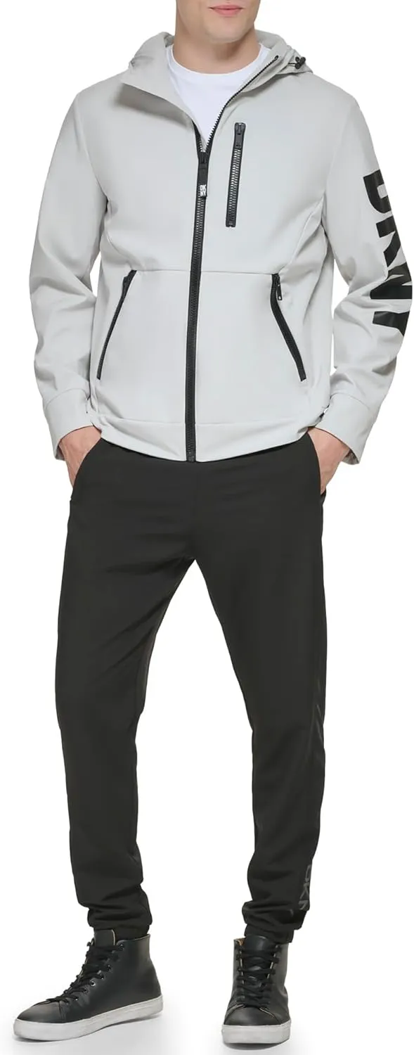 DKNY Mens Hooded Logo Softshell Jacket