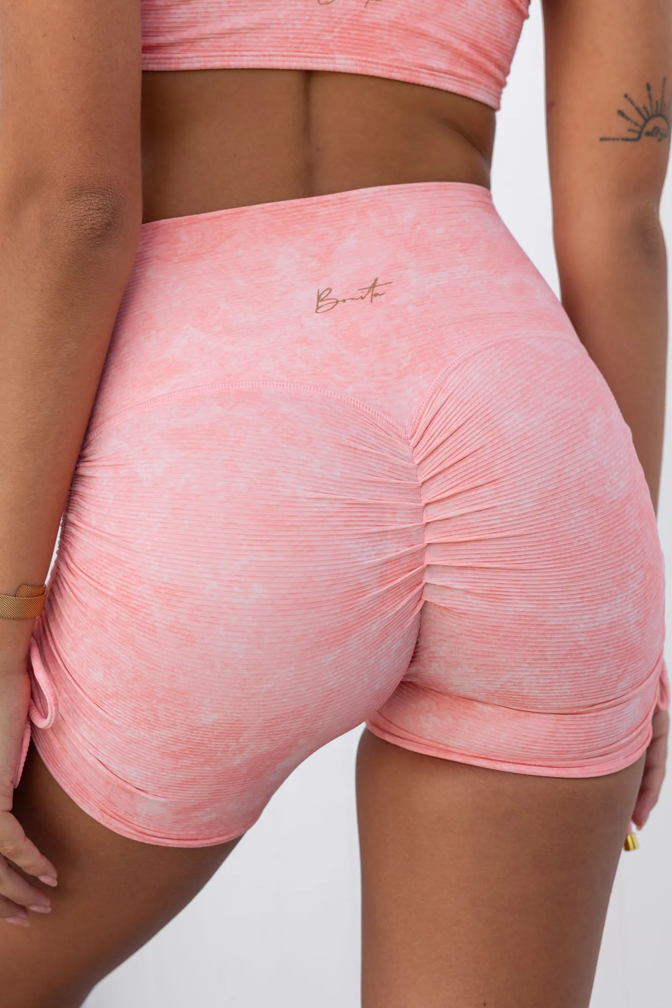 Drawstring Ribbed Shorts - Peach