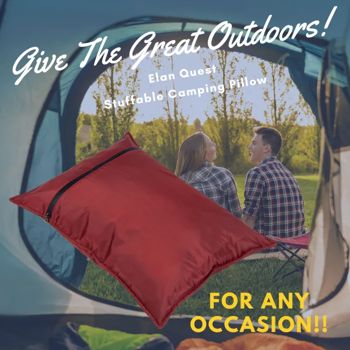 Elan Quest Stuffable Camping Pillow | Stuff Sack (Red/Large) - Reversible Lightweight Water Resistant - Bring Your Own Stuffing