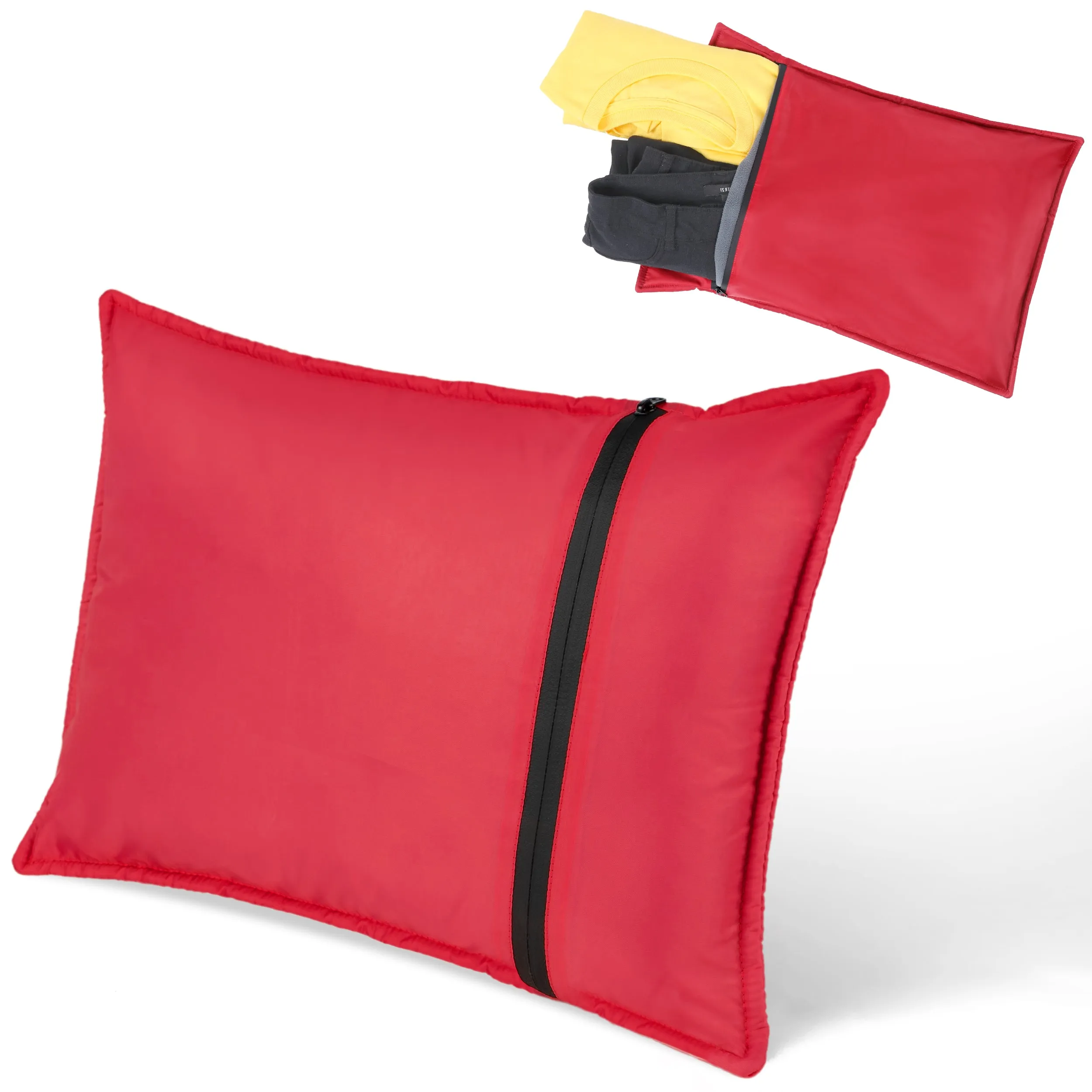 Elan Quest Stuffable Camping Pillow | Stuff Sack (Red/Large) - Reversible Lightweight Water Resistant - Bring Your Own Stuffing