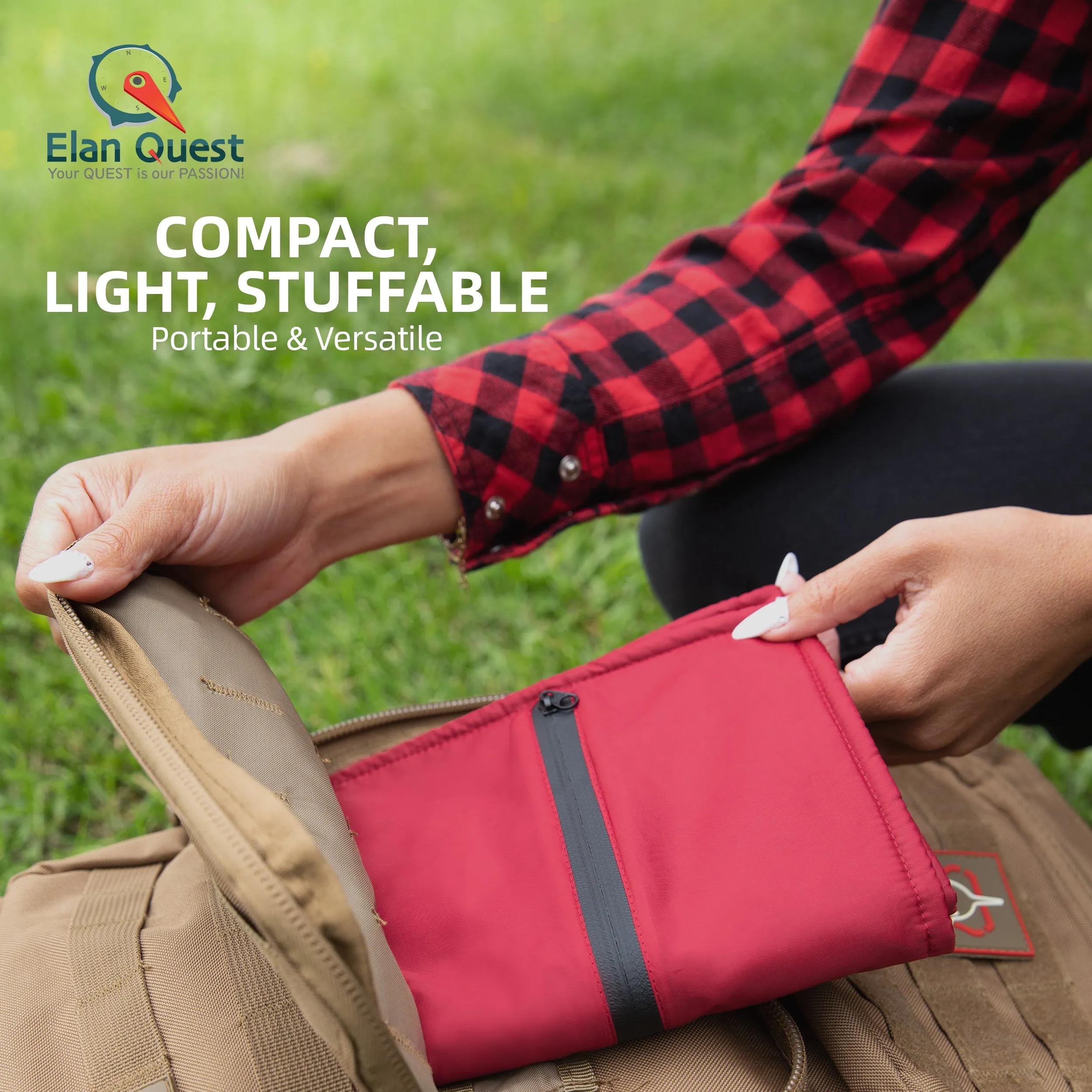 Elan Quest Stuffable Camping Pillow | Stuff Sack (Red/Large) - Reversible Lightweight Water Resistant - Bring Your Own Stuffing
