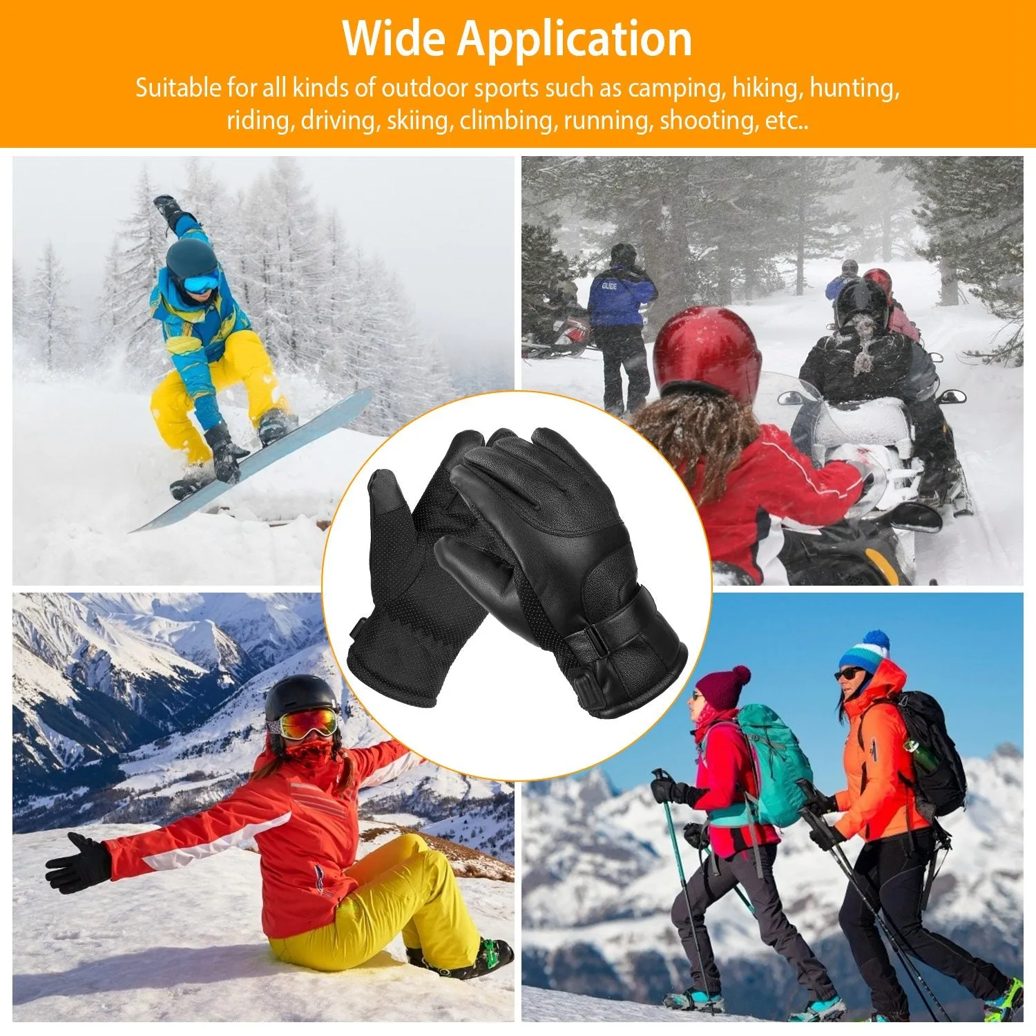 Electric Heated Touchscreen Thermal Gloves Leather USB Plug