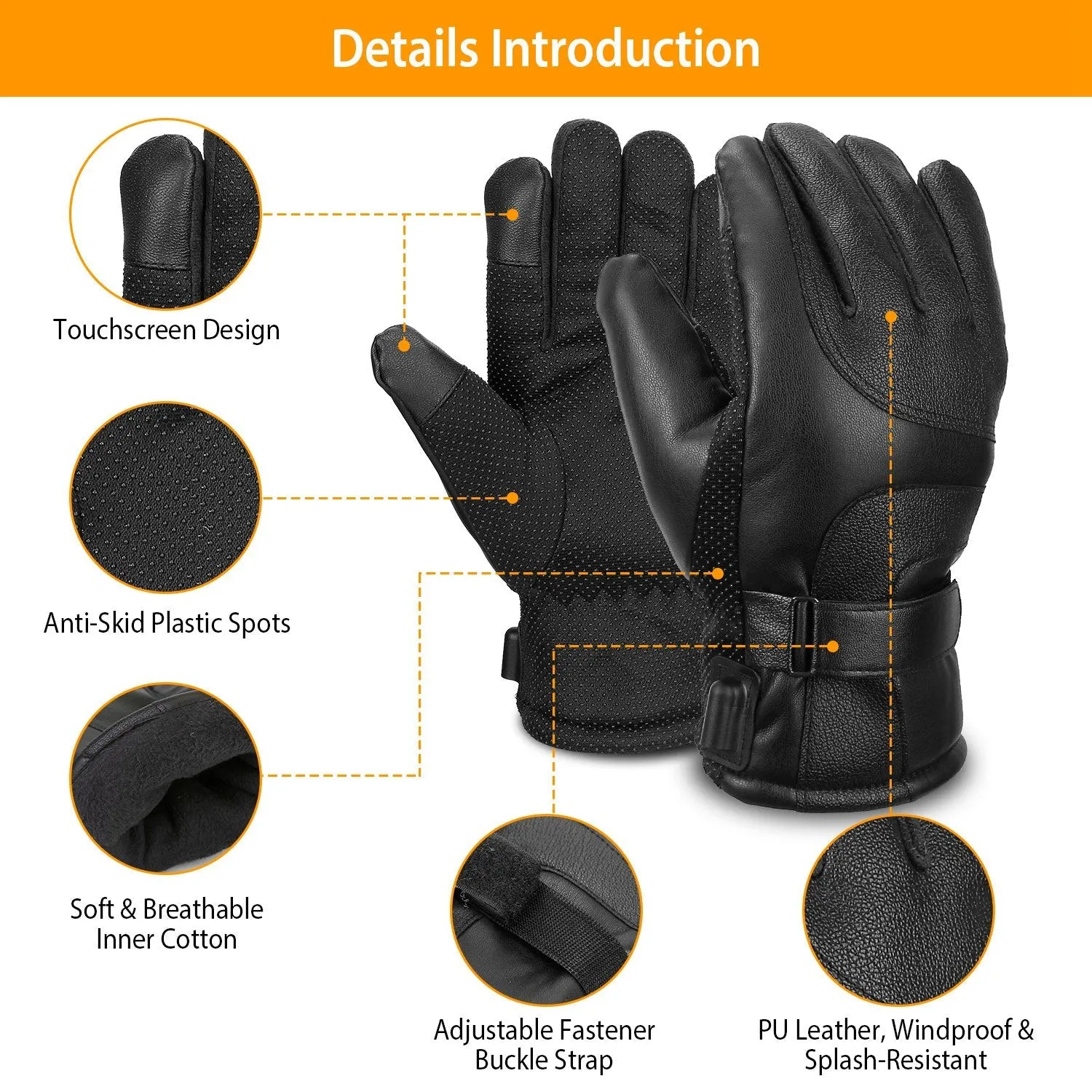 Electric Heated Touchscreen Thermal Gloves Leather USB Plug