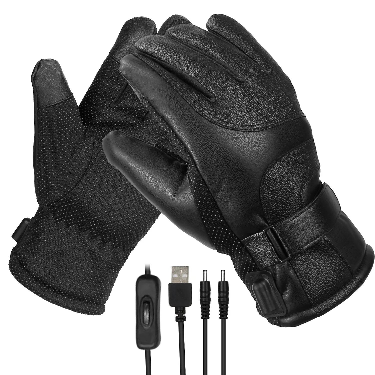 Electric Heated Touchscreen Thermal Gloves Leather USB Plug