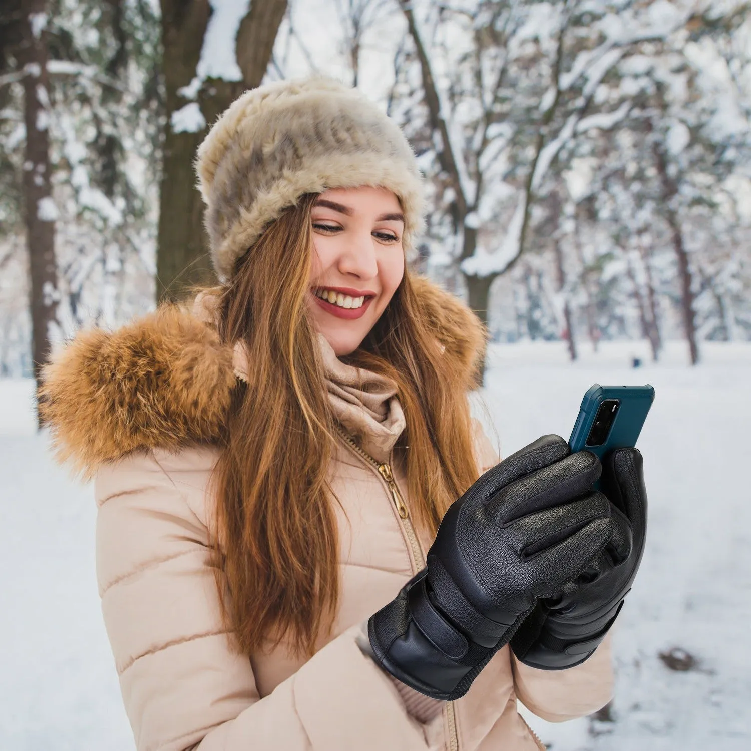 Electric Heated Touchscreen Thermal Gloves Leather USB Plug