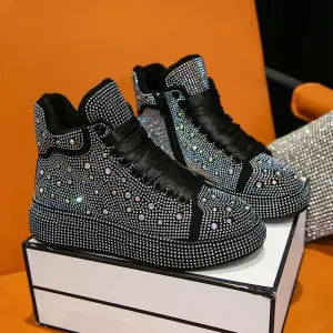 Elegant Diamond Boots for Women - Winter Ankle Snow Boots with Round Toe, Thick Bottom, and Warm Flashing Design