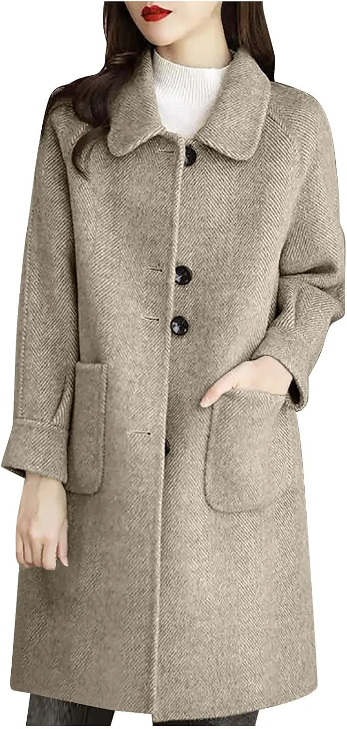 Fall Trench Coat for Women, Mid Long Outerwear Windproof Classic Solid Overcoat Casual Slim Outdoor Jackets