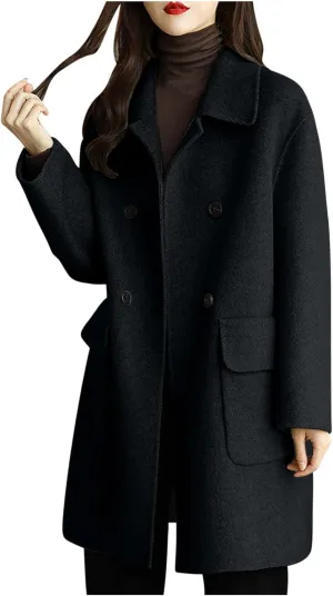 Fall Trench Coat for Women, Mid Long Outerwear Windproof Classic Solid Overcoat Casual Slim Outdoor Jackets