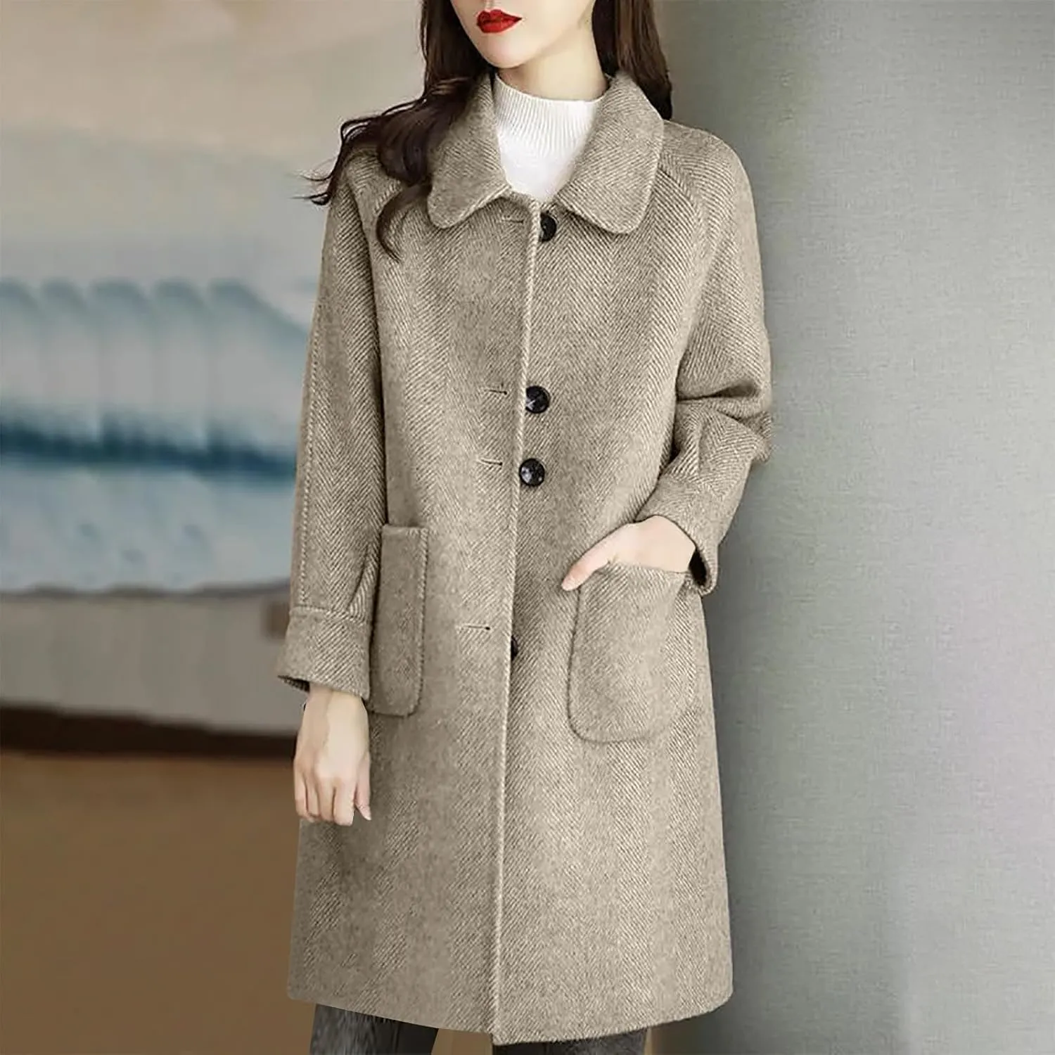Fall Trench Coat for Women, Mid Long Outerwear Windproof Classic Solid Overcoat Casual Slim Outdoor Jackets