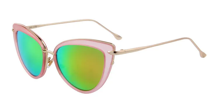 Fashion Women Cat Eye Sunglasses Oval Alloy Frame Mirror Lens Brand Designer Sunglasses Oculos de sol UV400