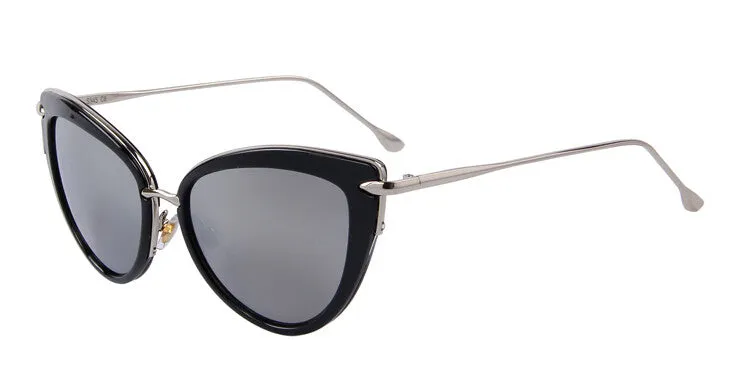 Fashion Women Cat Eye Sunglasses Oval Alloy Frame Mirror Lens Brand Designer Sunglasses Oculos de sol UV400