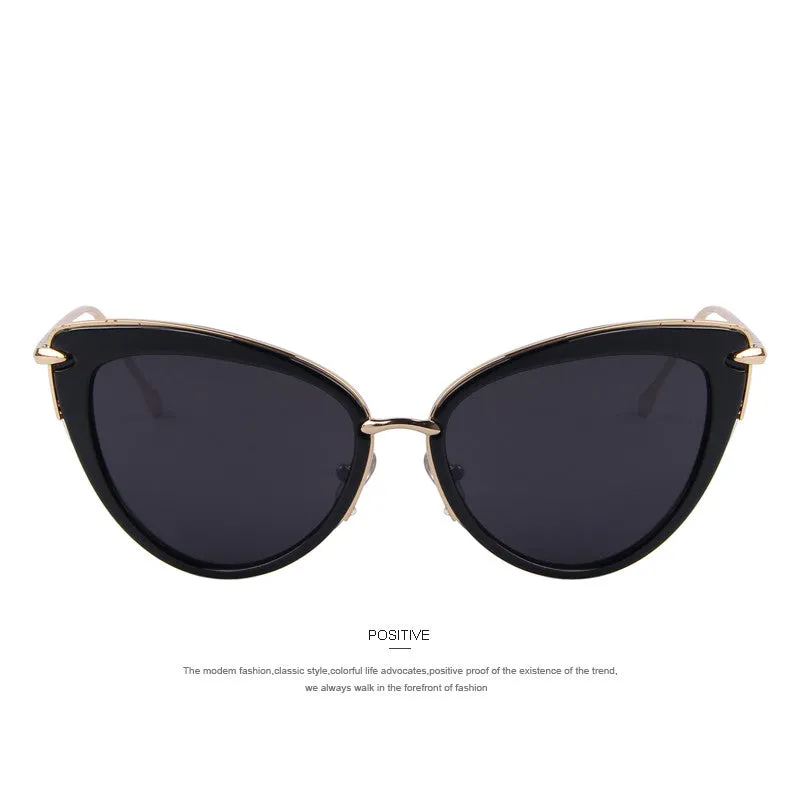 Fashion Women Cat Eye Sunglasses Oval Alloy Frame Mirror Lens Brand Designer Sunglasses Oculos de sol UV400