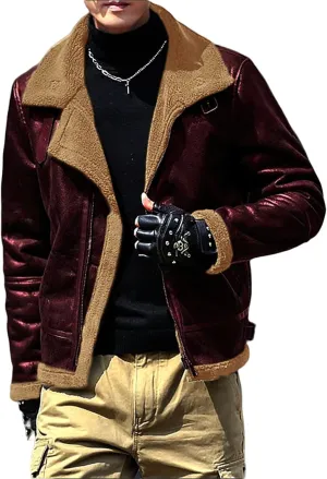 Faux Leather Jacket for Men Fleece Sherpa Lined Winter Coats Heavyweight Bomber Jackets Zip Up Thermal Motorbike Coat