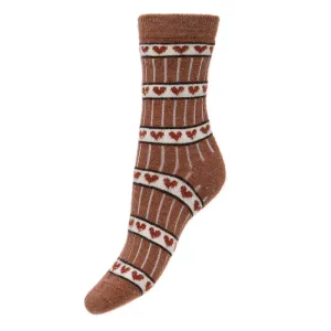 Fine knit, ribbed Wool Blend Socks with hearts - PINK