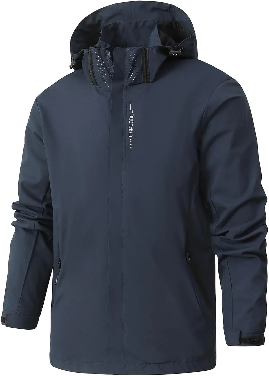 Finelylove Mens Lightweight Rain Jacket Breathable Soft Shell Jacket Waterproof Hooded Windbreaker Raincoat for Hiking