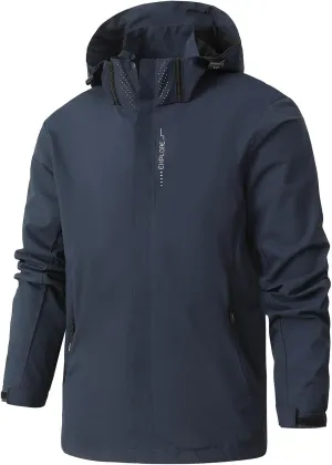 Finelylove Mens Lightweight Rain Jacket Breathable Soft Shell Jacket Waterproof Hooded Windbreaker Raincoat for Hiking