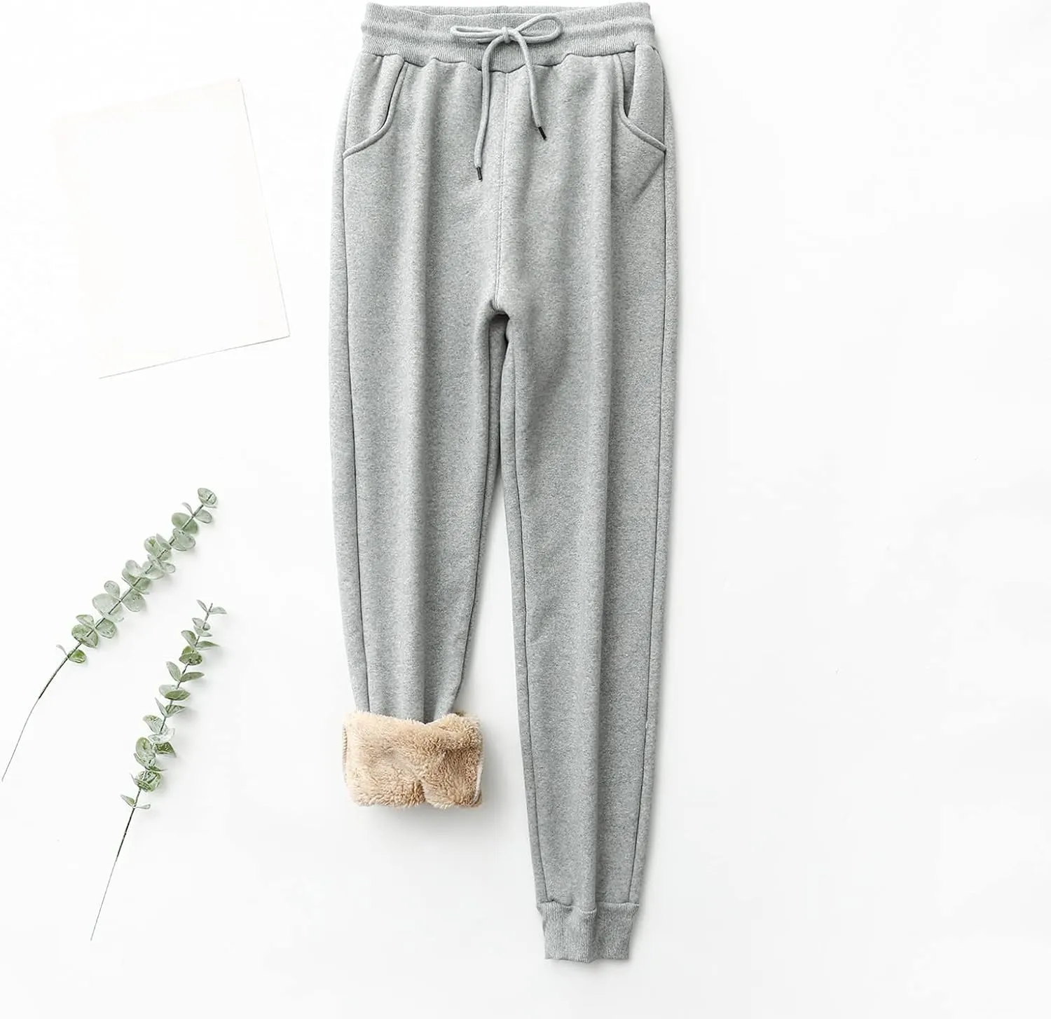 Fleece Sweatpants for Womens Sherpa Lined Pants Winter Warm Athletic Jogger Cozy Thermal Pants with Pockets
