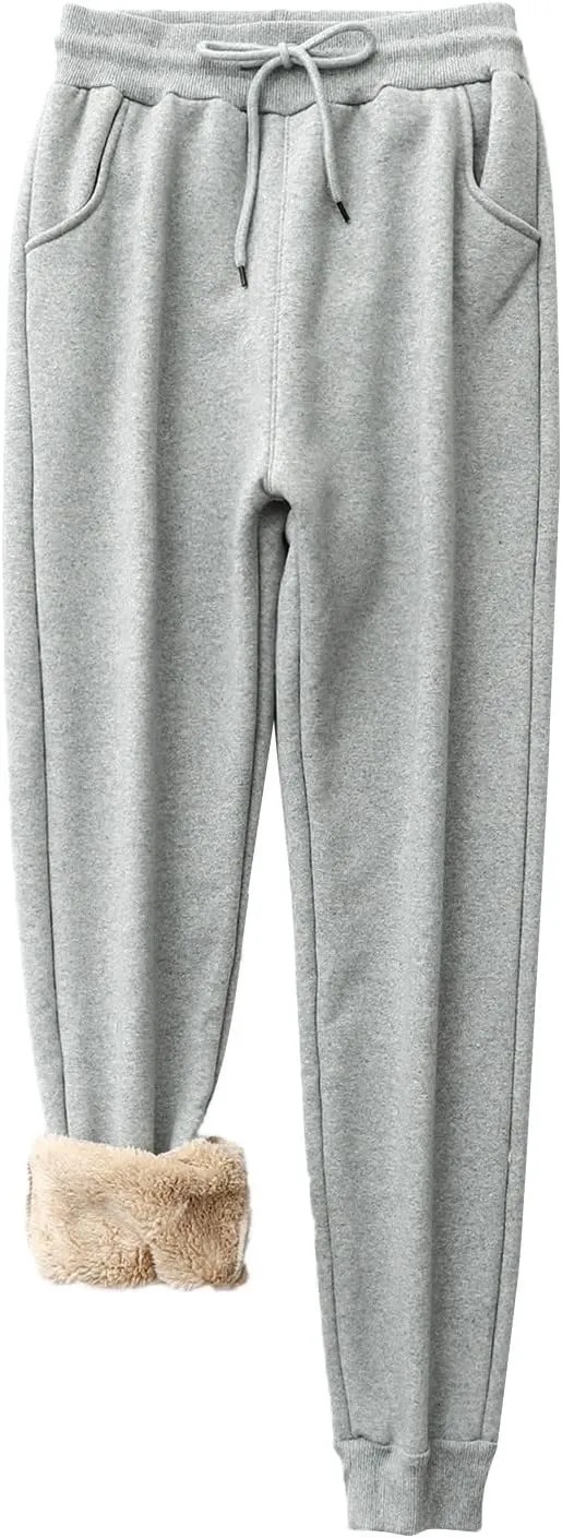 Fleece Sweatpants for Womens Sherpa Lined Pants Winter Warm Athletic Jogger Cozy Thermal Pants with Pockets