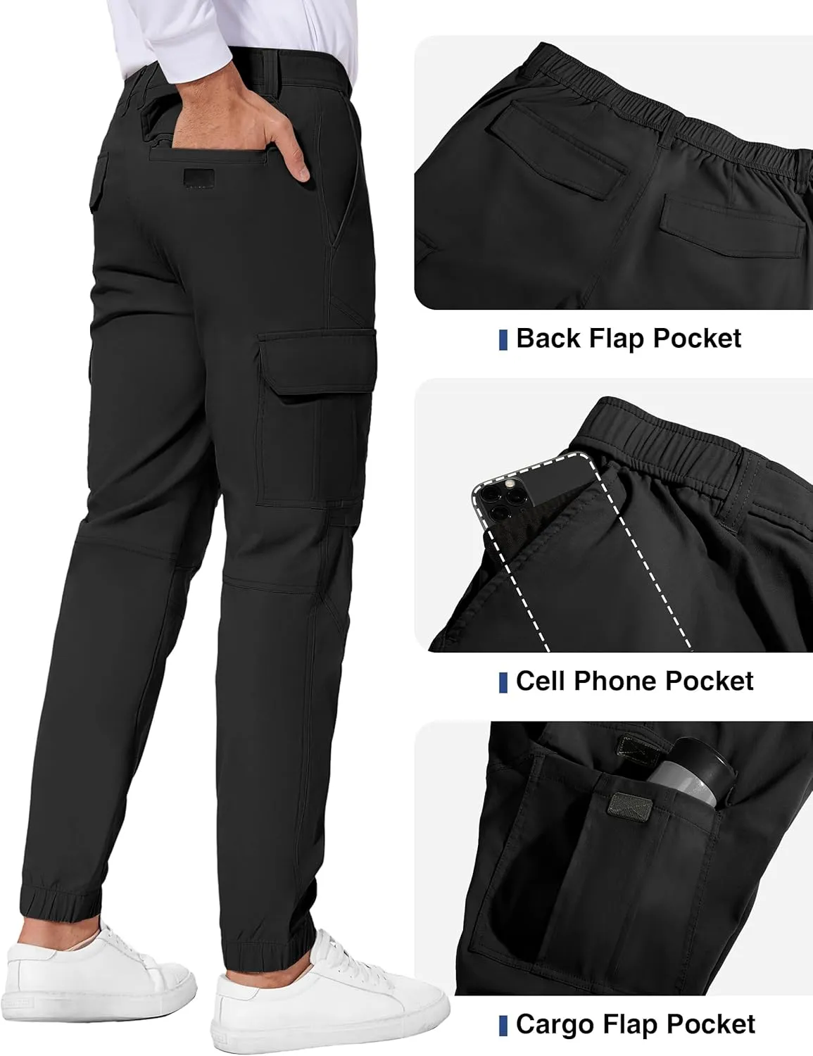 Future Flow Men's Lightweight Hiking Pants, Slim Fit Stretch Joggers, Waterproof Outdoor Pants with Pockets