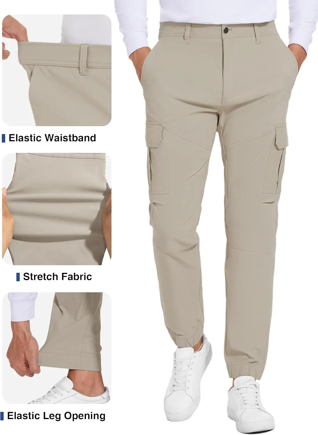 Future Flow Men's Lightweight Hiking Pants, Slim Fit Stretch Joggers, Waterproof Outdoor Pants with Pockets