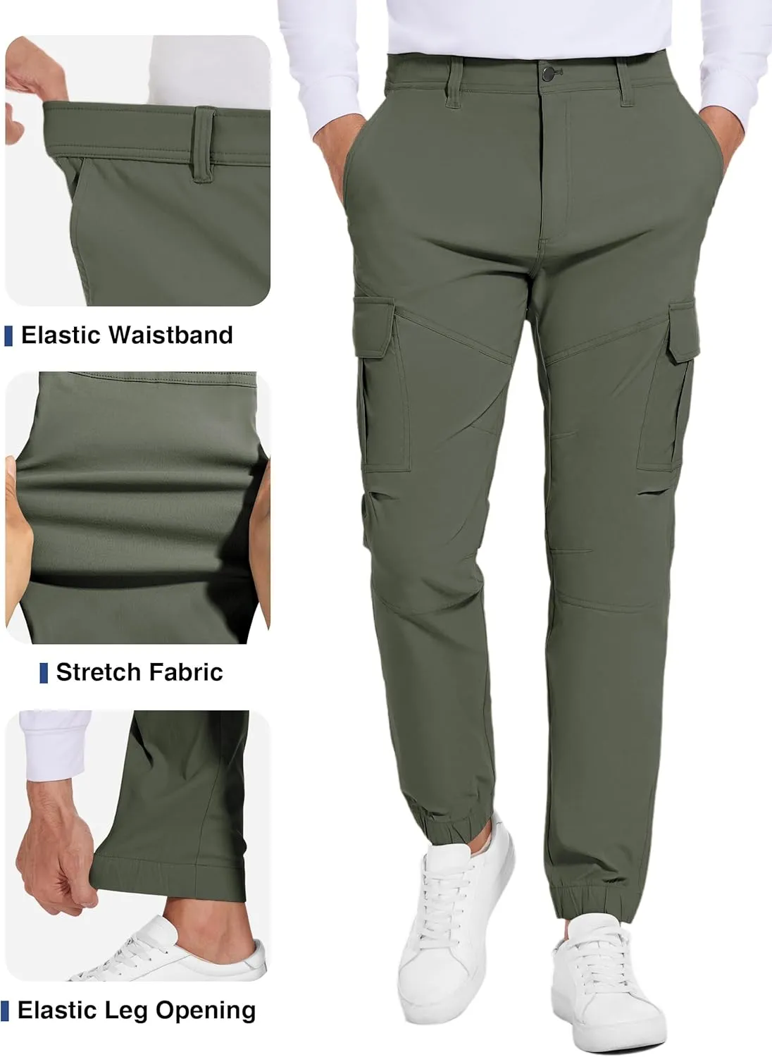 Future Flow Men's Lightweight Hiking Pants, Slim Fit Stretch Joggers, Waterproof Outdoor Pants with Pockets