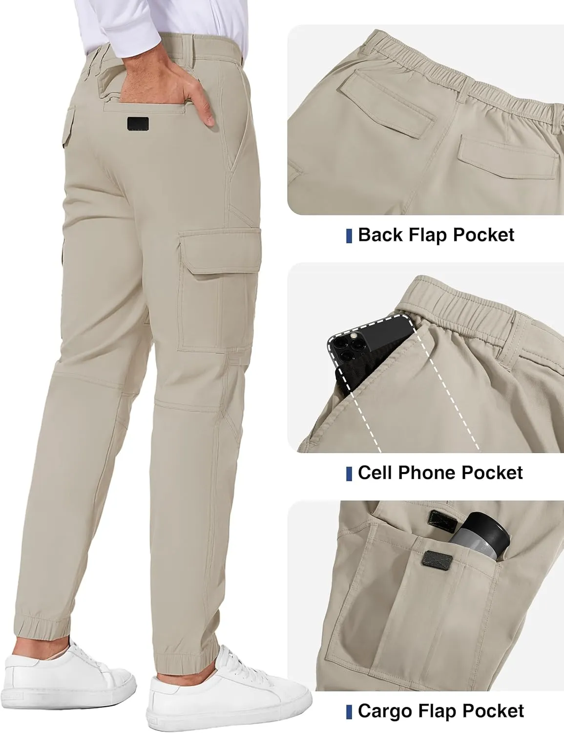 Future Flow Men's Lightweight Hiking Pants, Slim Fit Stretch Joggers, Waterproof Outdoor Pants with Pockets