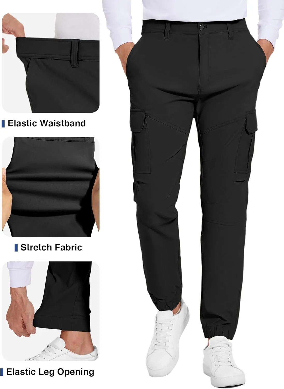 Future Flow Men's Lightweight Hiking Pants, Slim Fit Stretch Joggers, Waterproof Outdoor Pants with Pockets