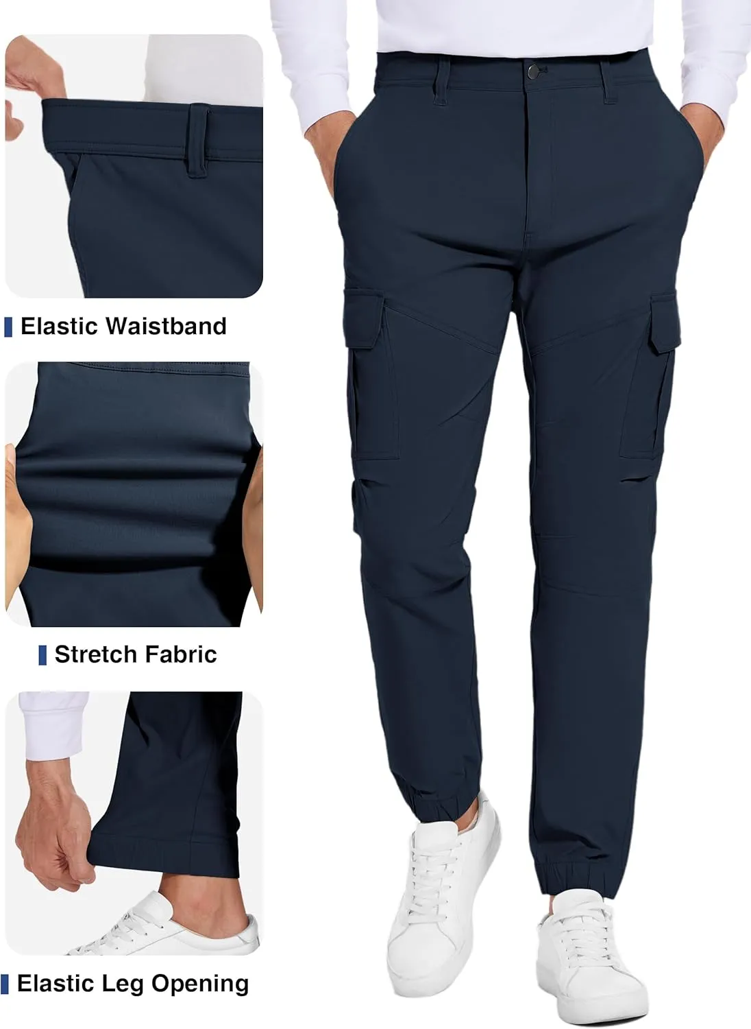 Future Flow Men's Lightweight Hiking Pants, Slim Fit Stretch Joggers, Waterproof Outdoor Pants with Pockets