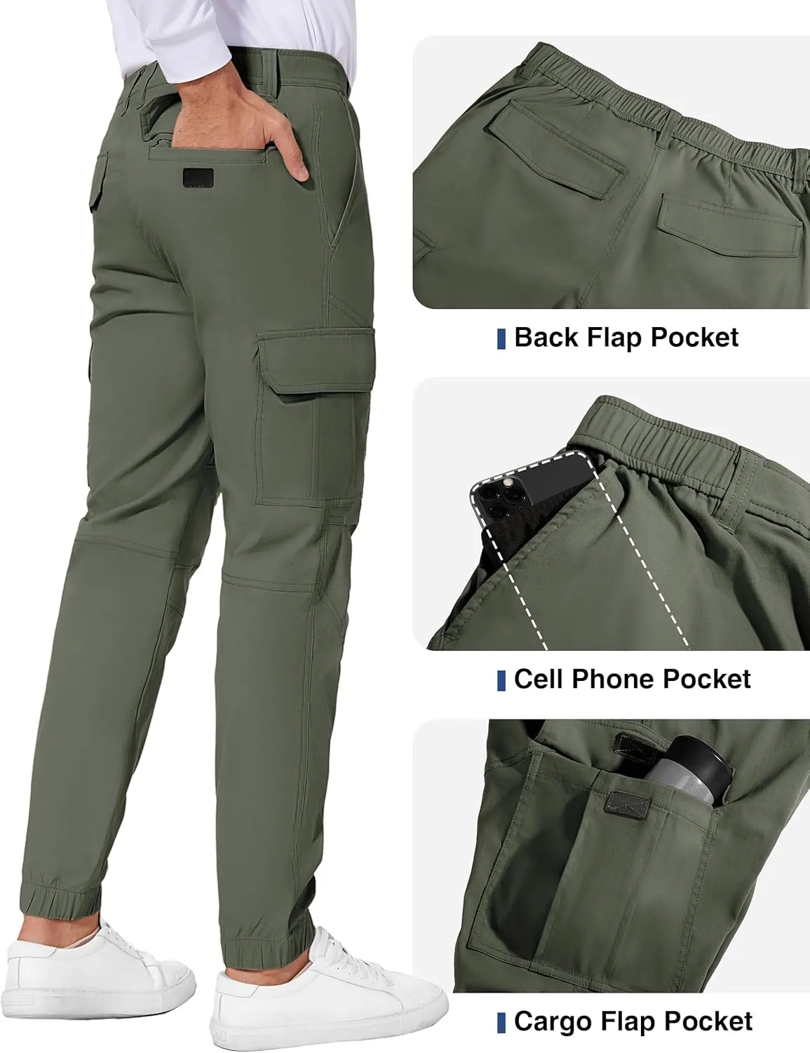Future Flow Men's Lightweight Hiking Pants, Slim Fit Stretch Joggers, Waterproof Outdoor Pants with Pockets