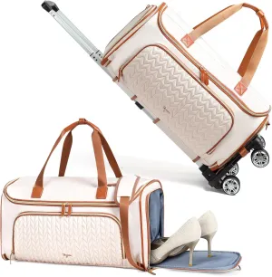 Garment Duffle Bag with wheels, Rolling Garment Bag for Travel, Convertible Carry on Garment Bag, Hanging Weekender Bag, Travel Duffle Bag for Women, Apricot