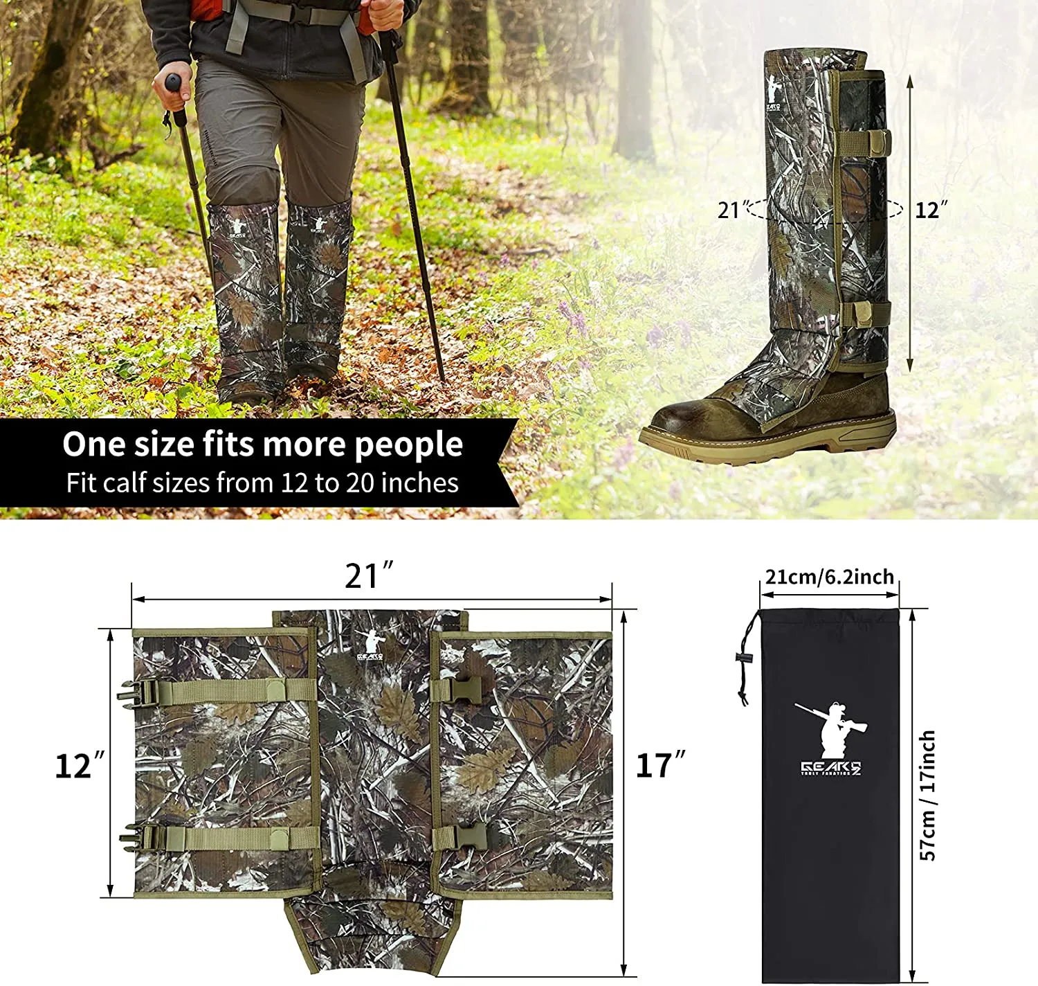 GearOZ Snake Gaiters Snake Chaps, Waterproof Snake Guards Snake Bite Protection for Lower Legs, Snake Proof Gaiters Fit for Men & Women, Adjustable Size for Hunting Hiking and Farm Working