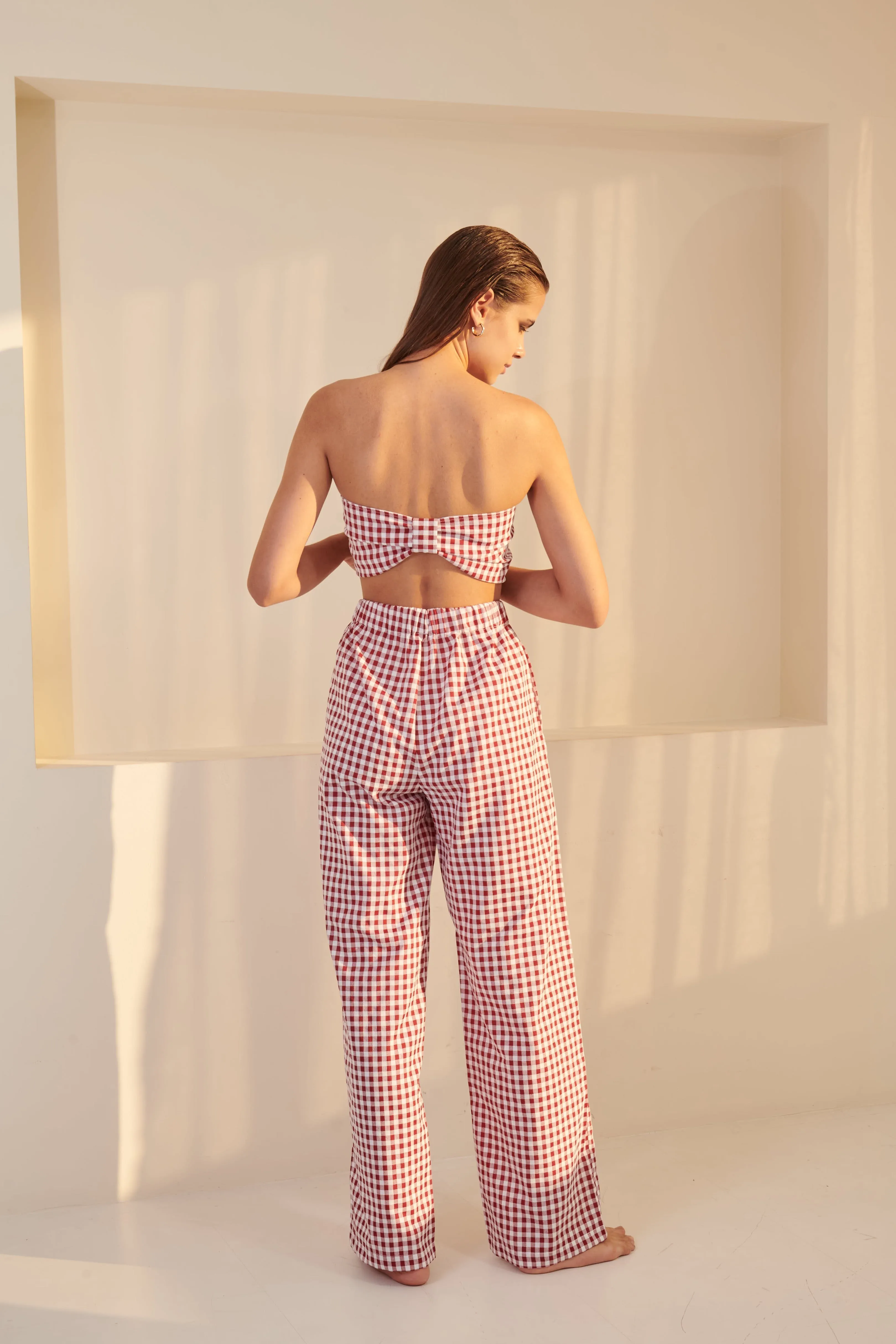 Gingham Bow Bandeau - Red Wine