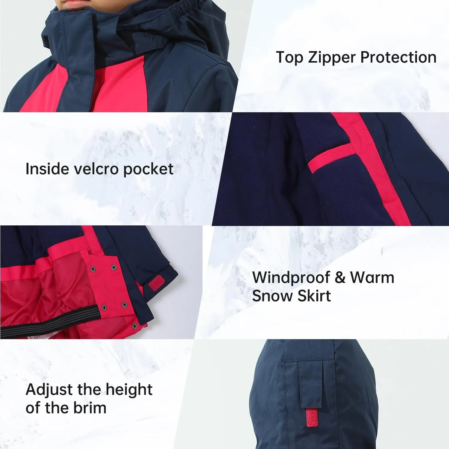 Girl's Waterproof Ski Jacket,Warm Winter Snow Coat,Hooded Fleece Outwear,Windproof RainCoat