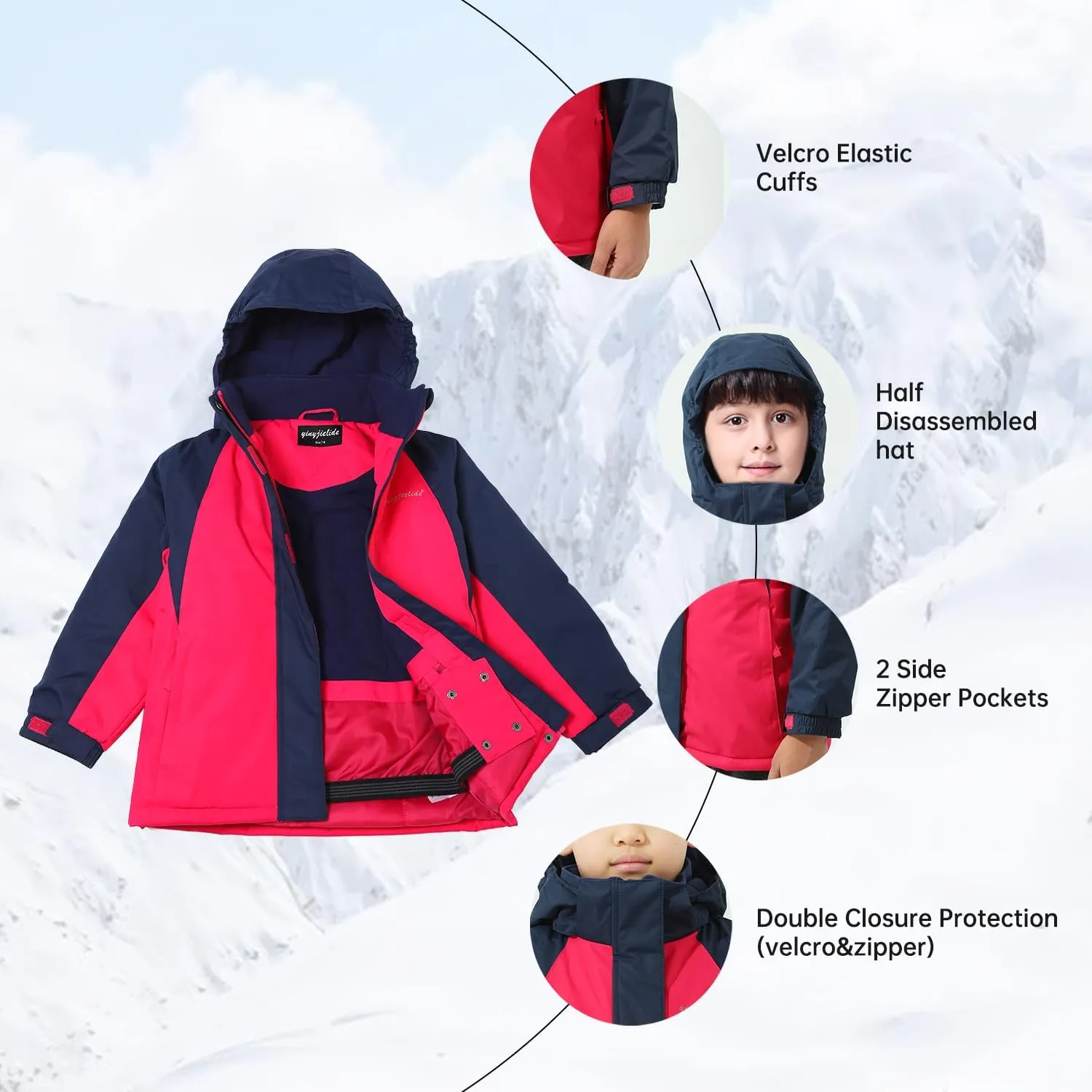 Girl's Waterproof Ski Jacket,Warm Winter Snow Coat,Hooded Fleece Outwear,Windproof RainCoat