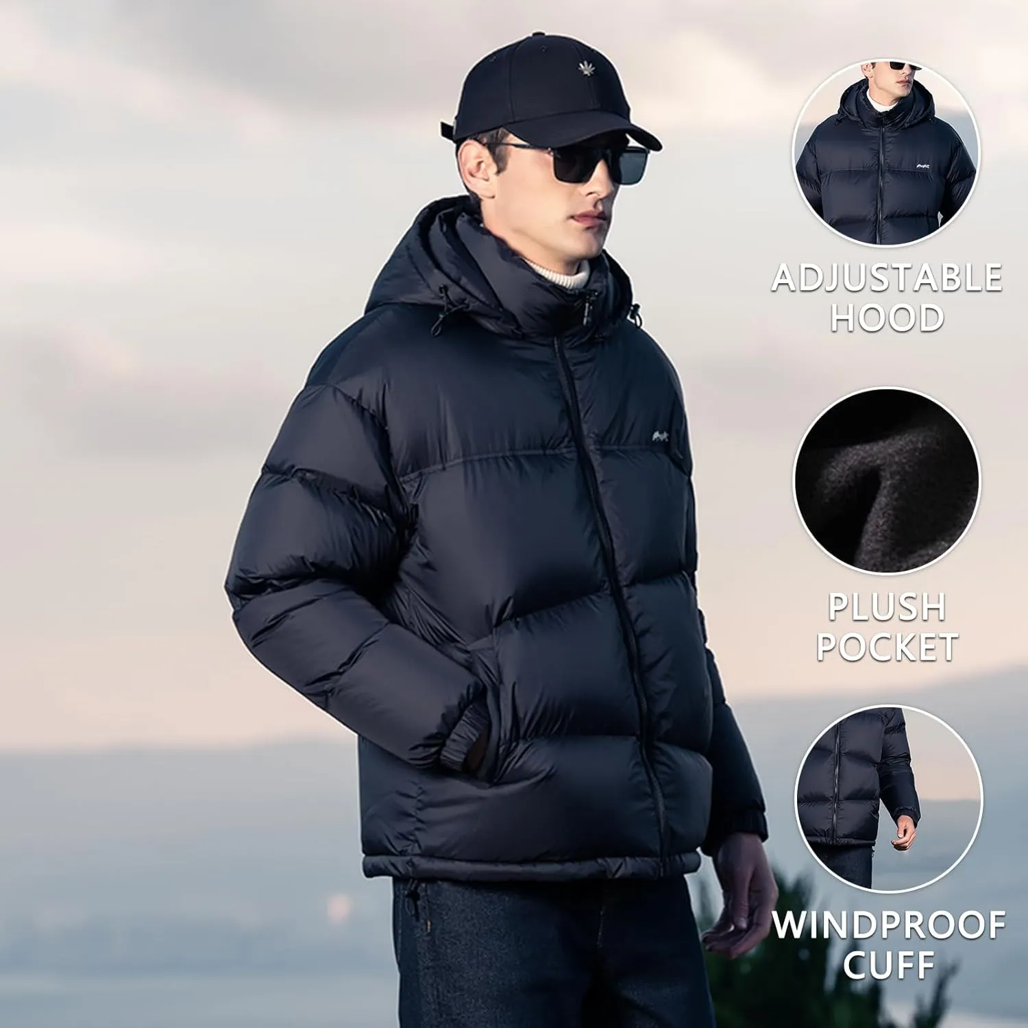 Goose Down Jacket, Warm and Soft Goose Down Jackets Men,Waterproof Windproof Unisex Down Jacket