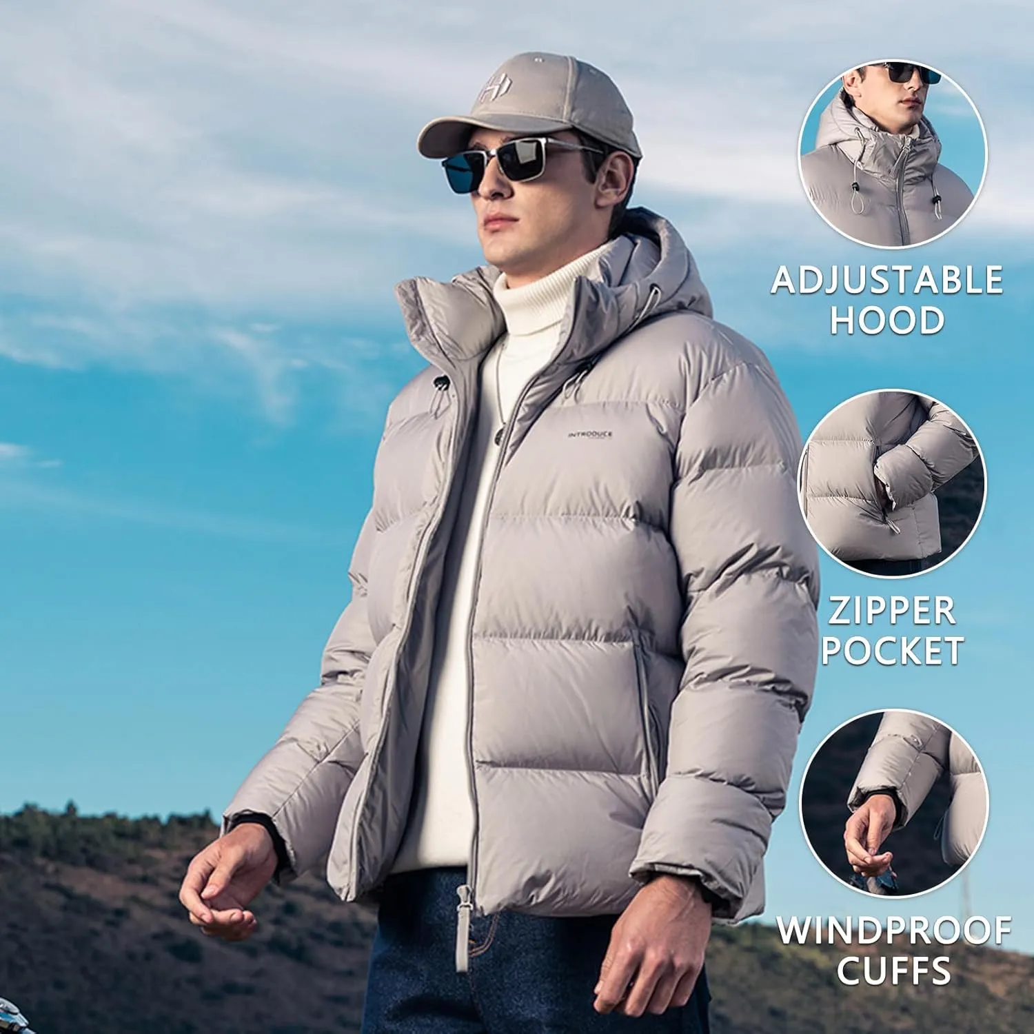 Goose Down Jacket, Warm and Soft Goose Down Jackets Men,Waterproof Windproof Unisex Down Jacket