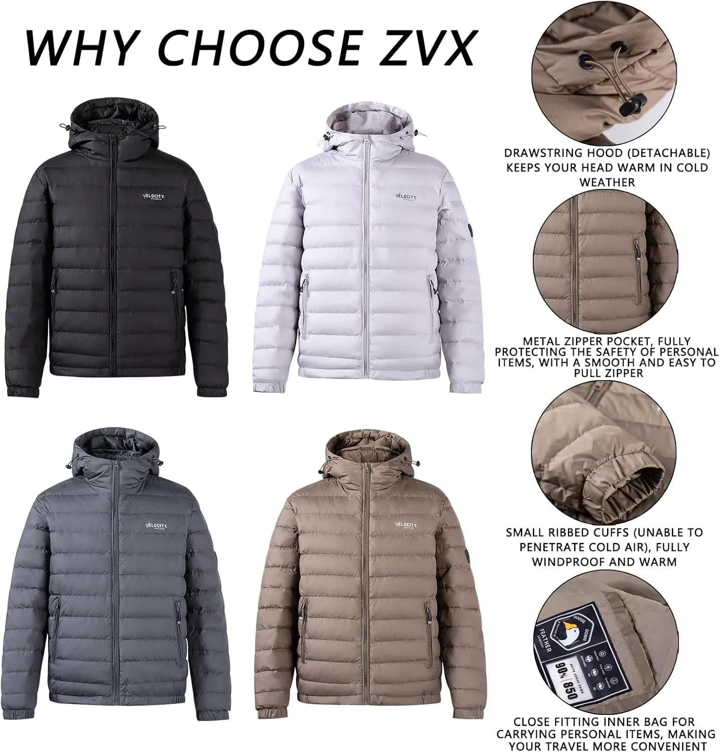 Goose Down Jacket, Warm and Soft Goose Down Jackets Men,Waterproof Windproof Unisex Down Jacket