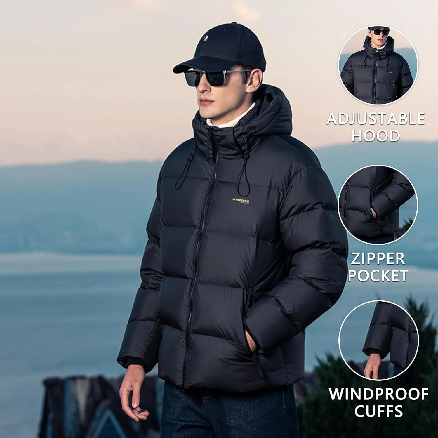 Goose Down Jacket, Warm and Soft Goose Down Jackets Men,Waterproof Windproof Unisex Down Jacket