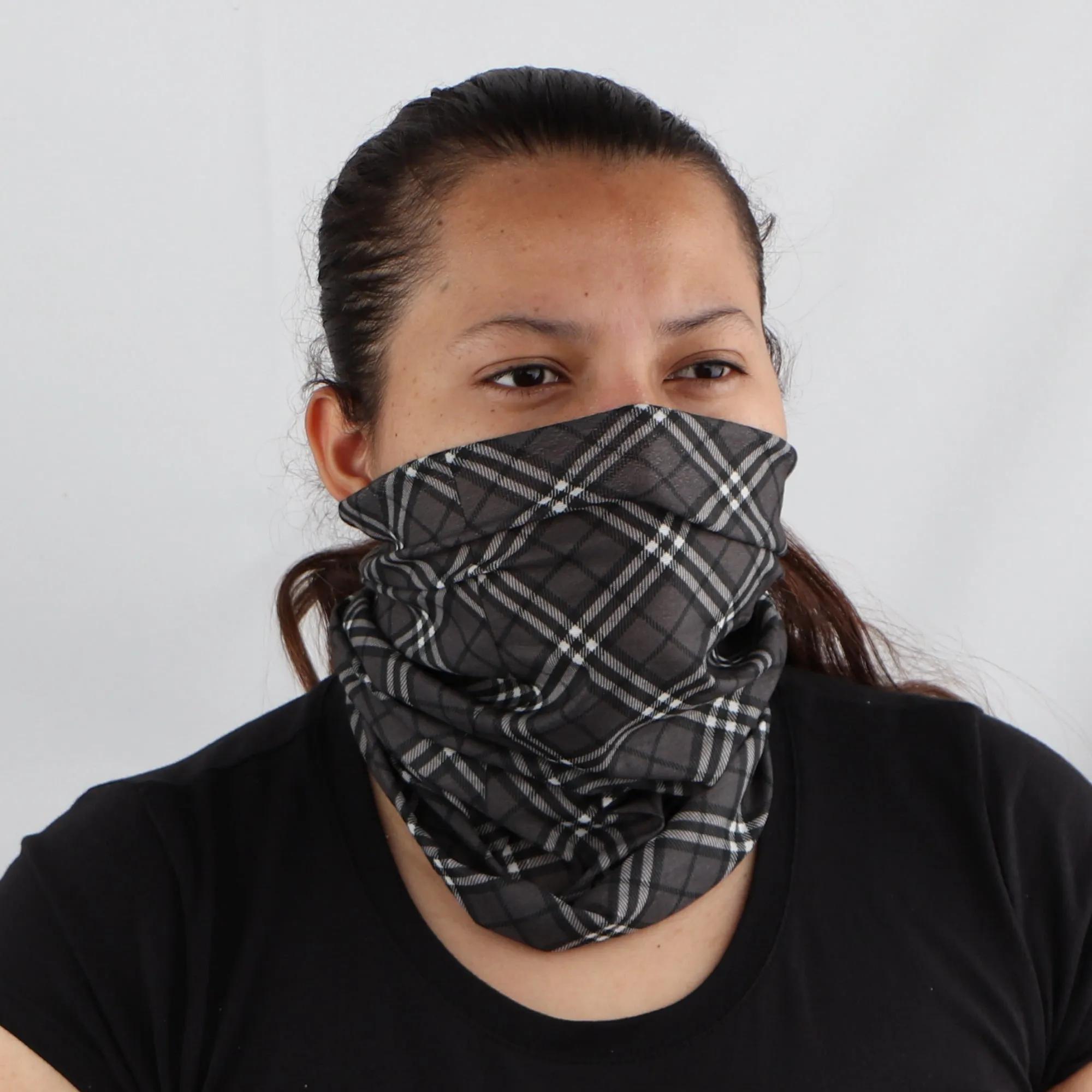 Grey Checked Seamless Face Mask Neck Gaiter