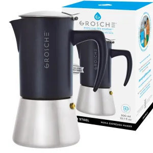 GROSCHE MILANO STEEL Stovetop Espresso Maker, Black, Available in 2 Sizes - Pack of 4