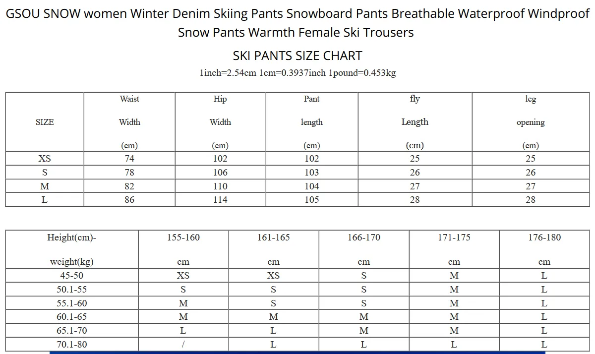 GSOU SNOW -30 Degree Below Zero Denim Look Snow Pants