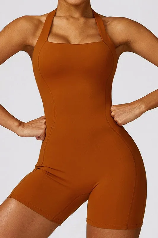 Halterneck Tight-Fitting Slimming Fitness Jumpsuit