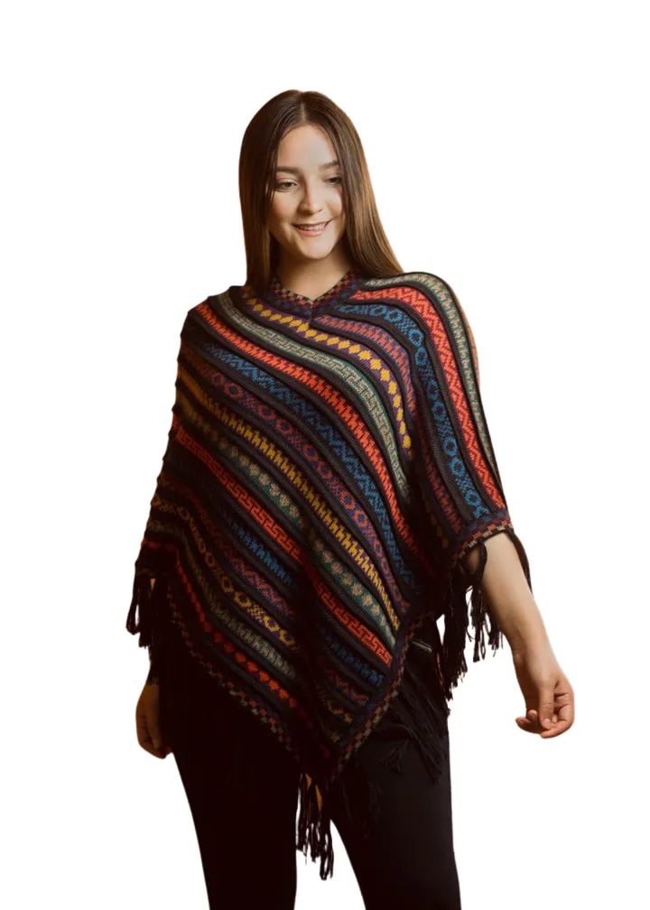 Handcrafted "Colorful" Alpaca Wool Ponchos One Size Fits All | Authentic Peruvian Treasure