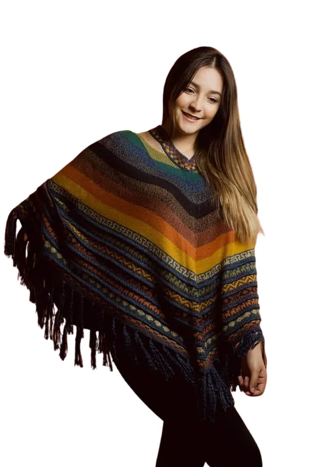 Handcrafted "Colorful" Alpaca Wool Ponchos One Size Fits All | Authentic Peruvian Treasure