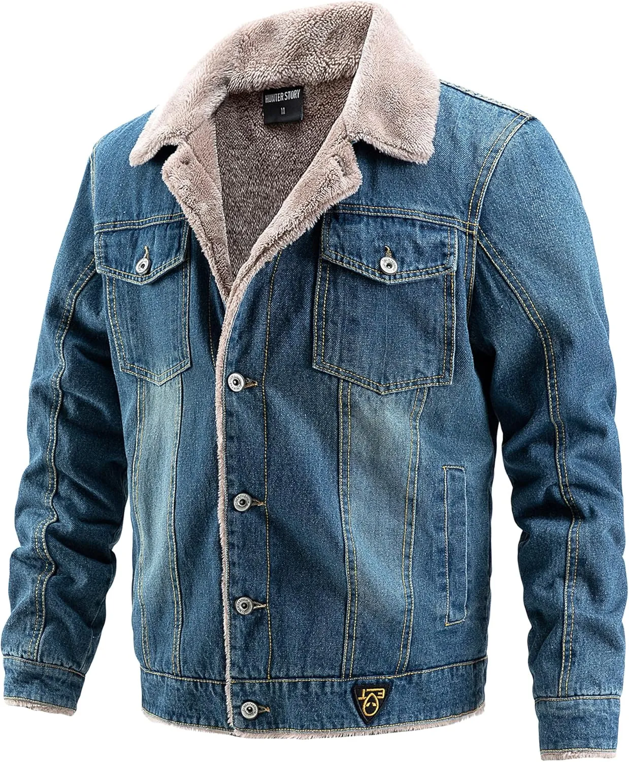 HangNiFang Men's Fleece Jean Jacket Winter Sherpa Fleece Lined Denim Trucker Jacket