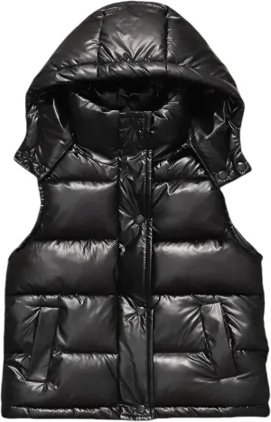 Happy Cherry Shiny Puffer Jackets Kids Boys Girls Reflective Hooded Vest Metallic Sleeveless Jacket 2-12 Years