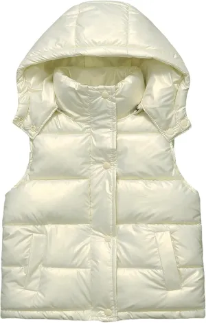 Happy Cherry Shiny Puffer Jackets Kids Boys Girls Reflective Hooded Vest Metallic Sleeveless Jacket 2-12 Years