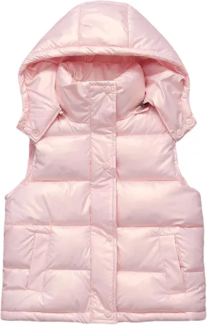 Happy Cherry Shiny Puffer Jackets Kids Boys Girls Reflective Hooded Vest Metallic Sleeveless Jacket 2-12 Years