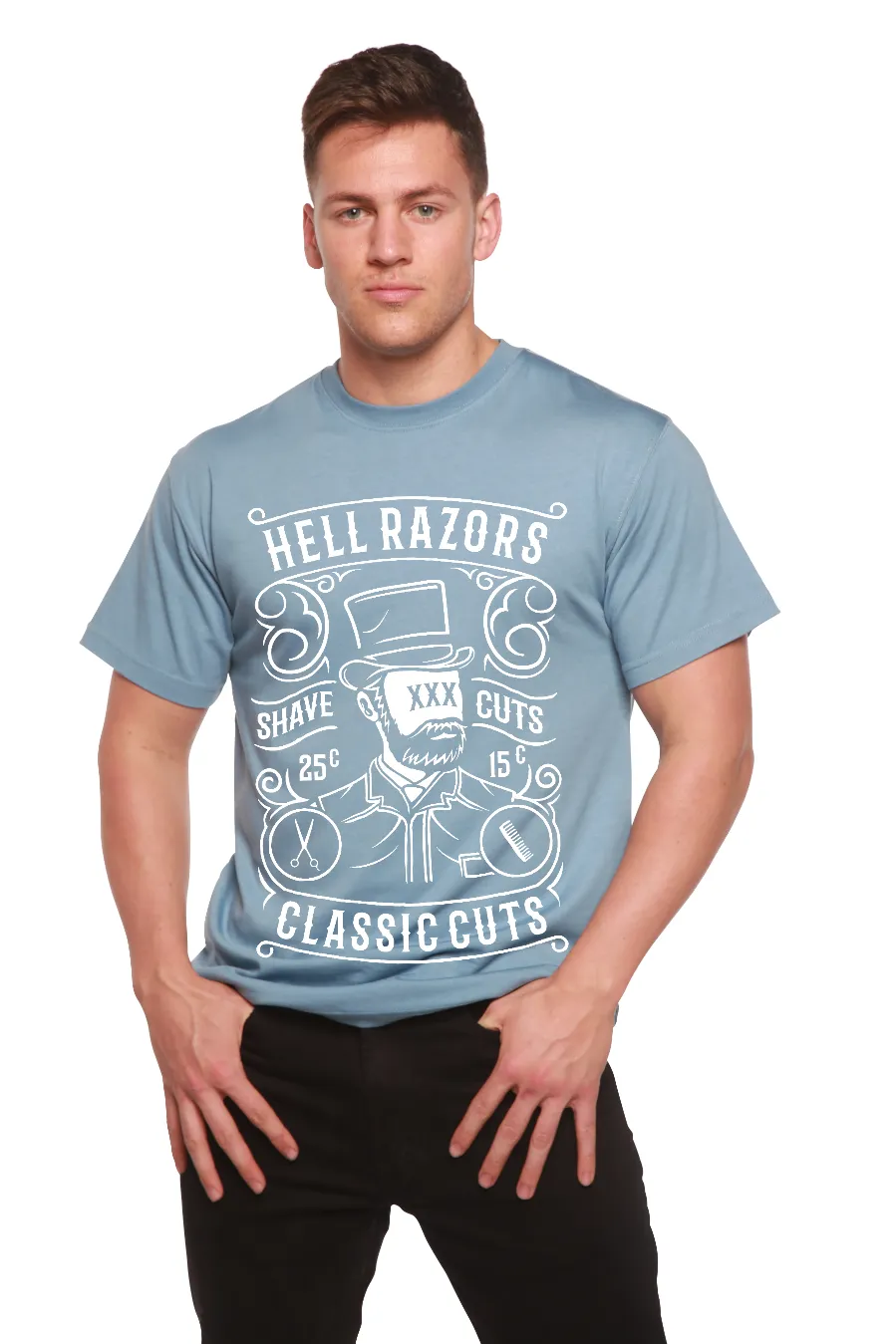 Hell Razors Men's Bamboo Viscose/Organic Cotton Short Sleeve Graphic T-Shirt